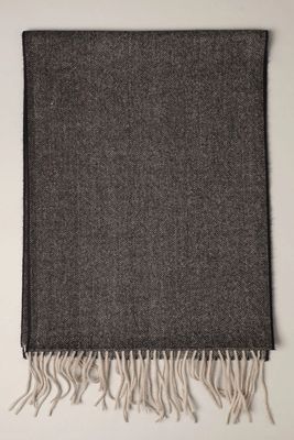 Herringbone Cashmere Feel Muffler Classic Scarf, Black