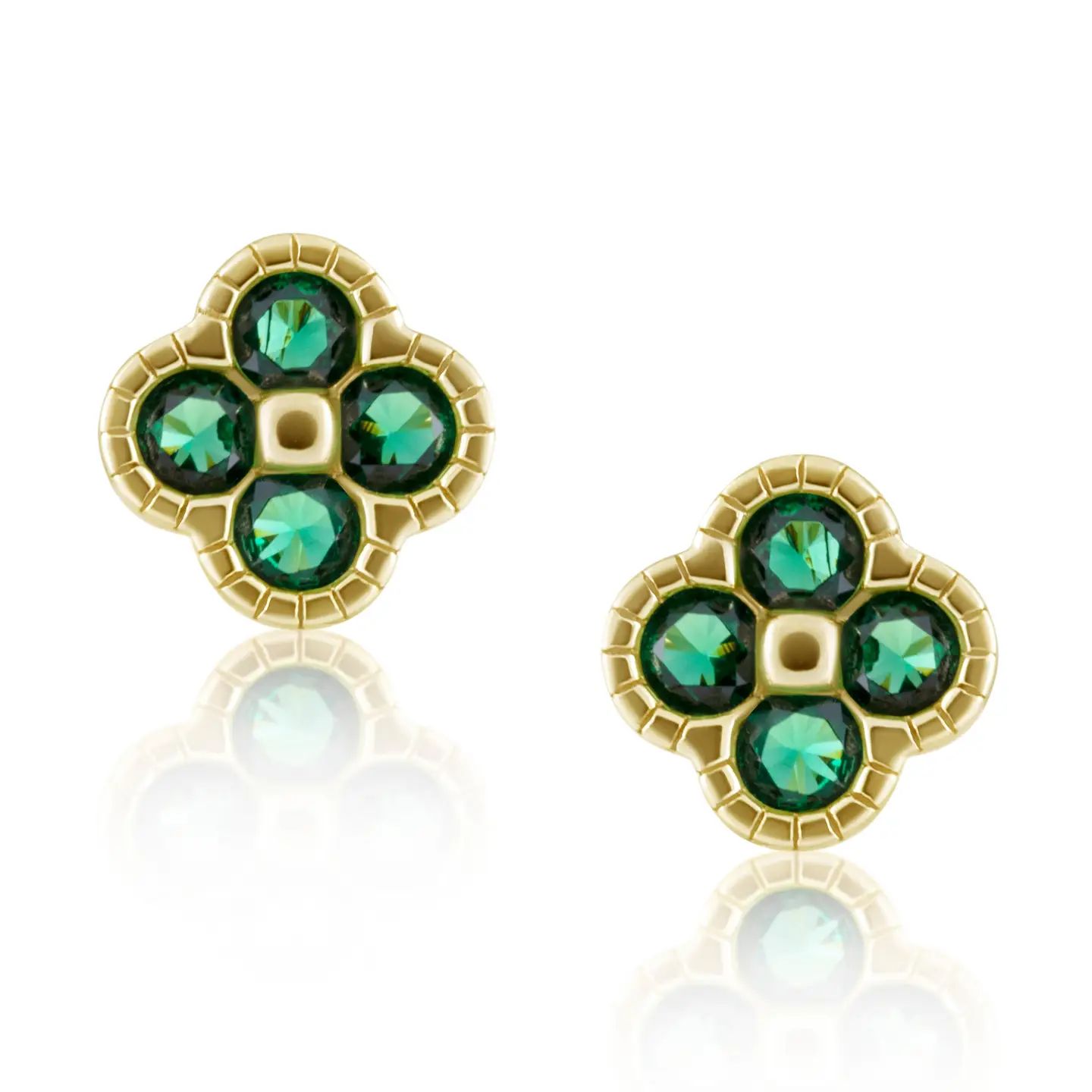 Gracie CZ Clover Emerald Studs 
