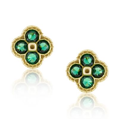 Gracie CZ Clover Emerald Studs 