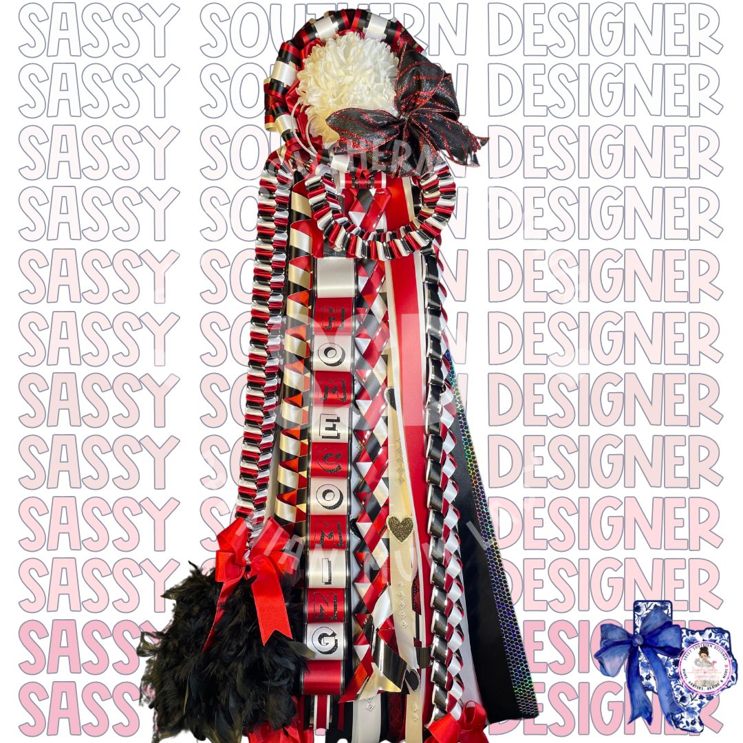 Red, Black &amp; White Specialist w Black Boa Tip Mum (20EOG)