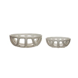 Stone Basket Bowls, White Set of 2