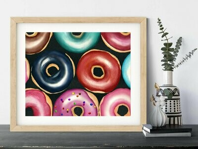 Donuts Watercolor Painting, Food Painting , Kitchen Art