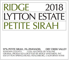 Ridge Vineyards Lytton Estate Petite Sirah 2018