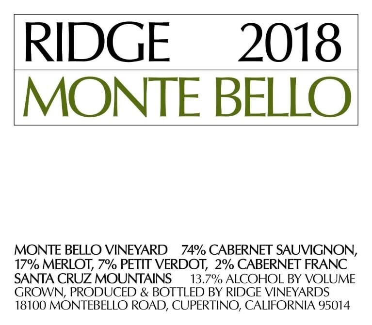 Ridge Vineyards 2018 Monte Bello