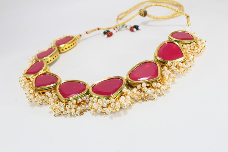 Pink Kundan Necklace Set