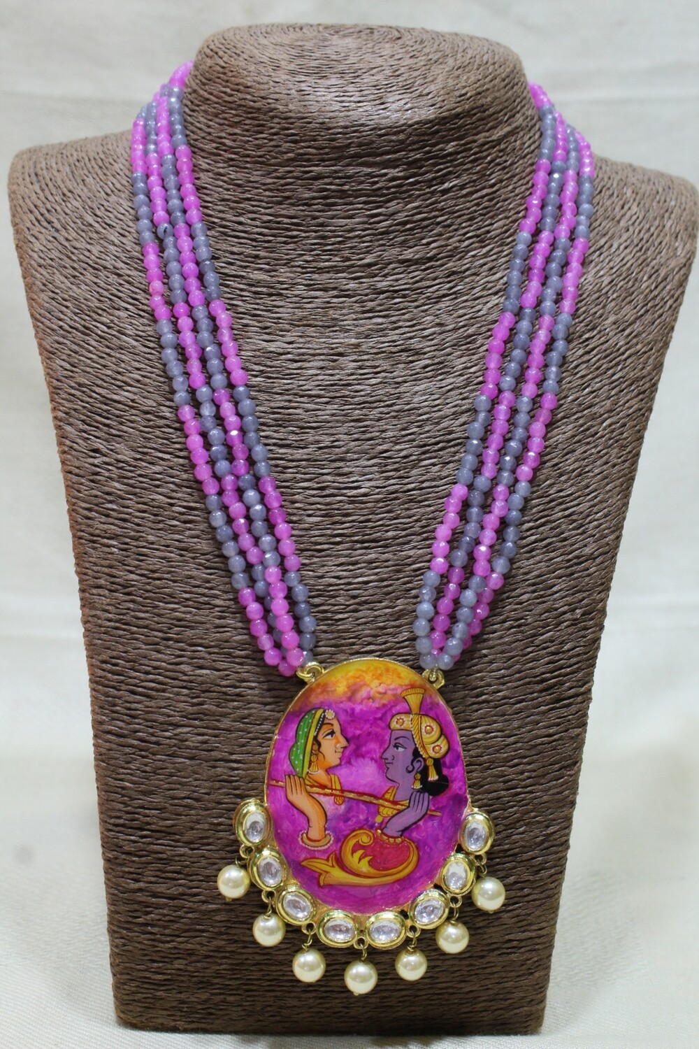 Tanjore Hand-painted Radha Krishna pendant Necklace