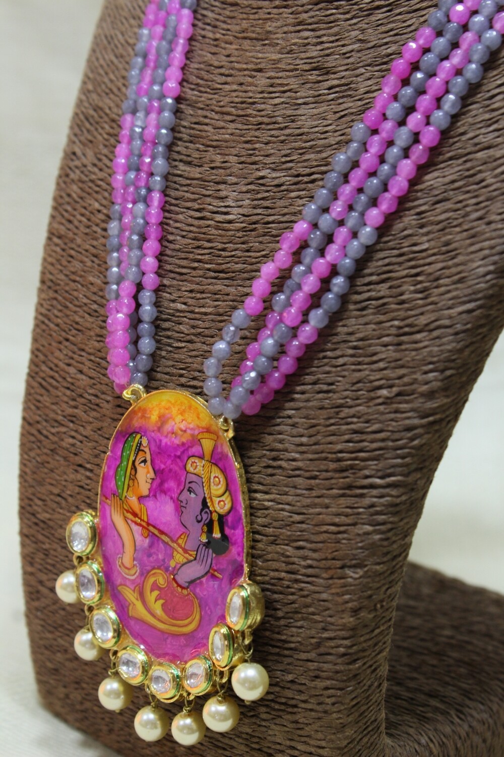 Tanjore Hand-painted Radha Krishna pendant Necklace
