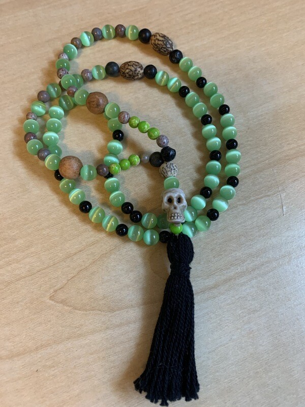 MALA NECKLACE - Greens with Black Tassel