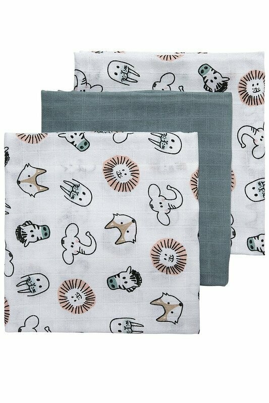 Meyco Hydrofiele Luiers 3-pack Animal/Uni Stone Green - 70x70 cm