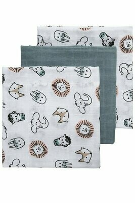 Meyco Hydrofiele Luiers 3-pack Animal/Uni Stone Green - 70x70 cm