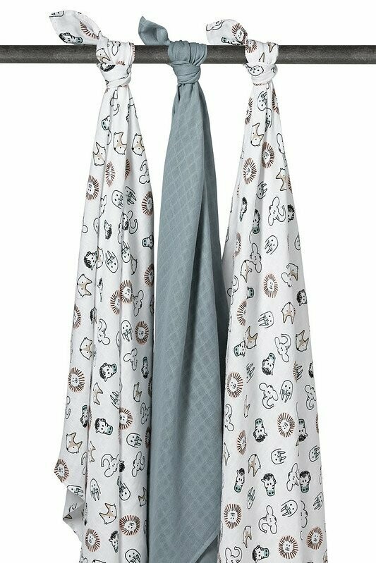 Meyco Hydrofiele Swaddles 3-pack Animal/Uni Stone Green -  120x120 cm