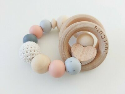 Just Cute Bijtring Sofie - roze - wit - grijs