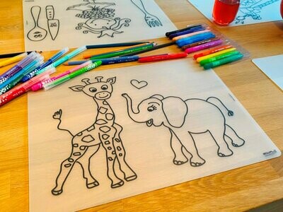 Edwali Herkleurbare placemat - Olifant en Giraf + gratis waskrijtjes