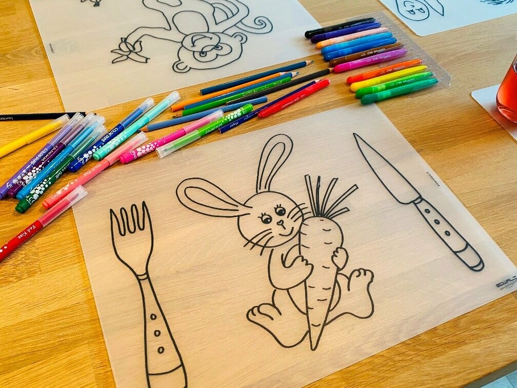 Edwali Herkleurbare placemat - Konijn Knabbel + gratis waskrijtjes