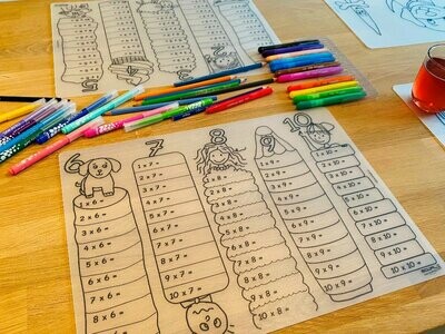 Edwali Herkleurbare placemat - Tafels leren 6-10 + gratis waskrijtjes