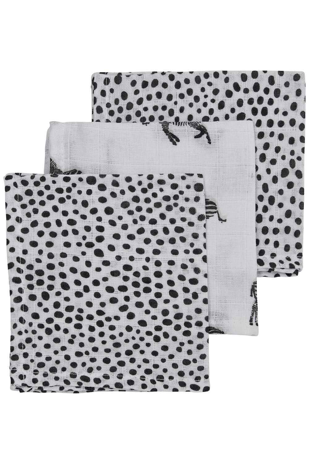 Meyco Hydrofiele Monddoekjes 3-pack Zebra Animal/Cheetah - Black - 30x30 cm