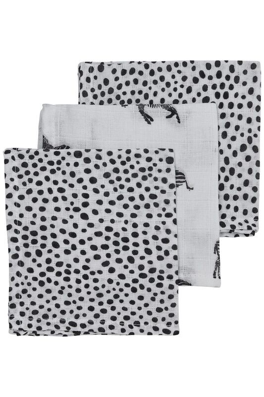 Meyco Hydrofiele Monddoekjes 3-pack Zebra Animal/Cheetah - Black - 30x30 cm