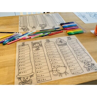 Edwali Herkleurbare placemat - Tafels leren 1-5 + waskrijtjes