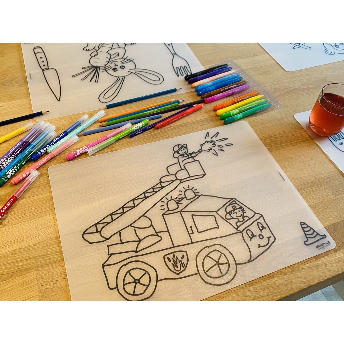 Edwali Herkleurbare placemat - Brandweer + gratis waskrijtjes