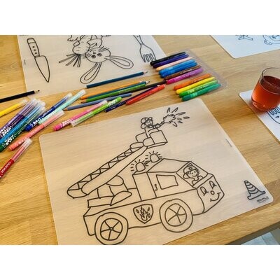 Edwali Herkleurbare placemat - Brandweer + gratis waskrijtjes
