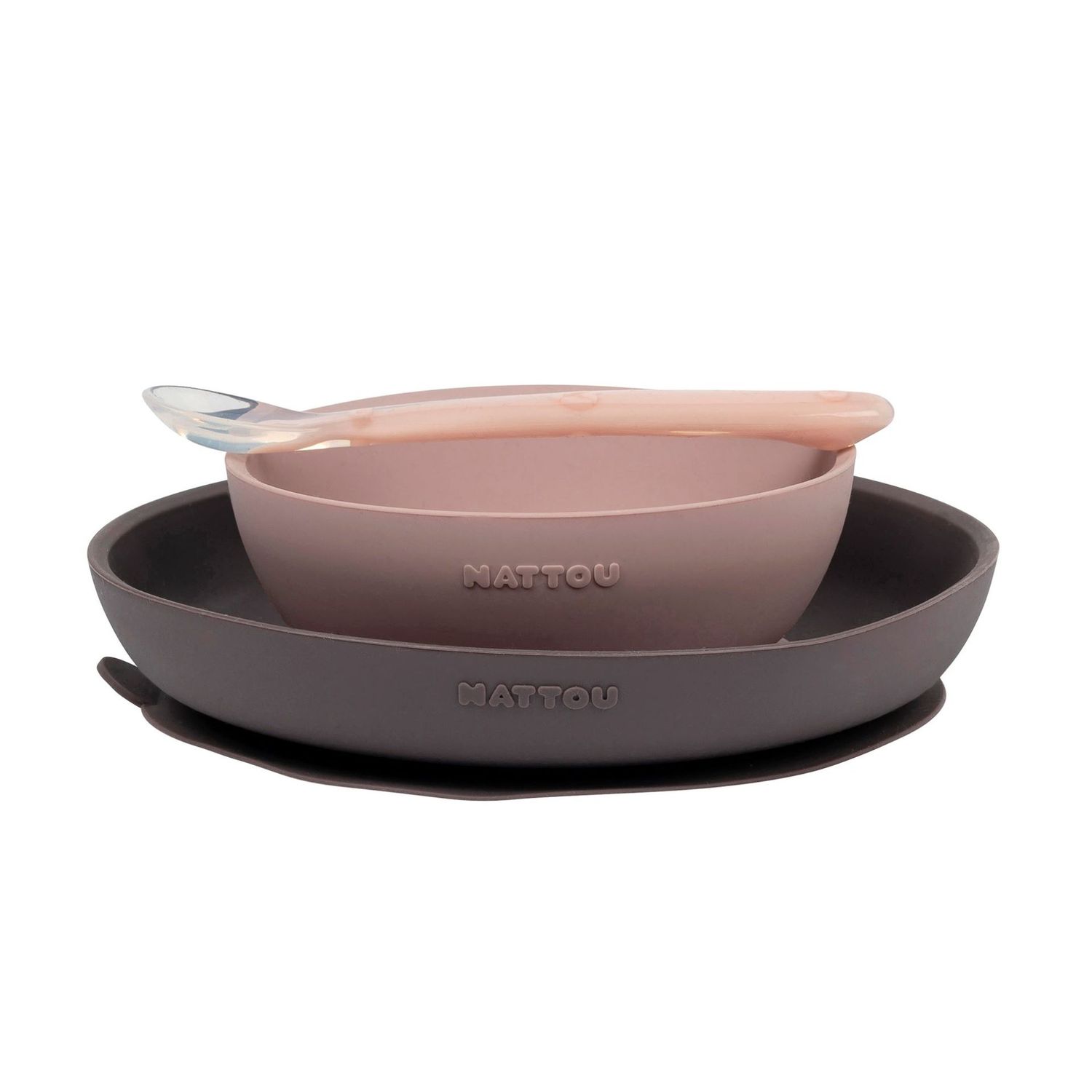 Nattou Eetset 3st - Siliconen - Roze Grijs