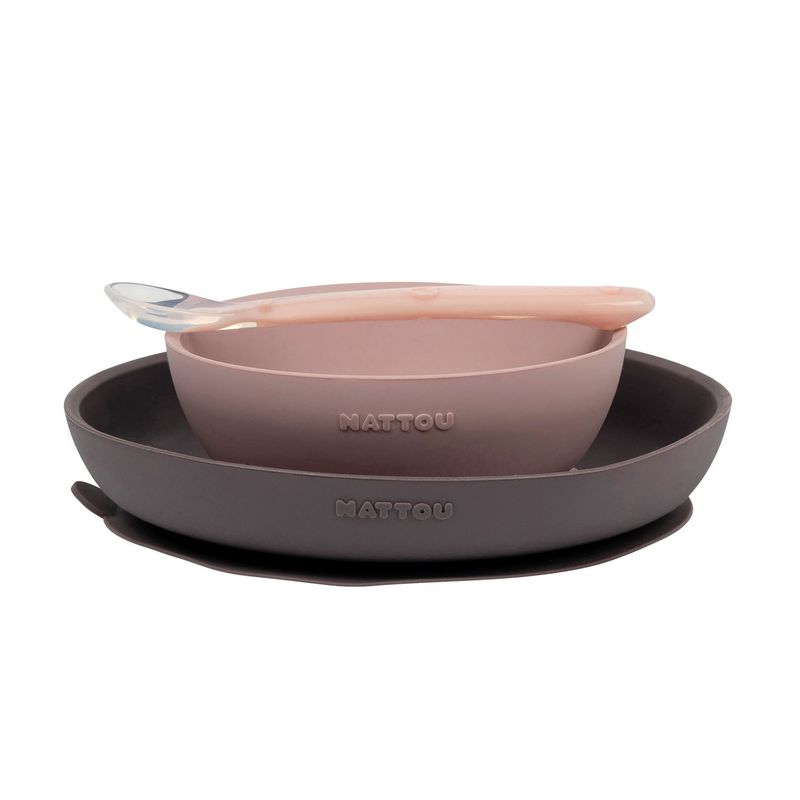 Nattou Eetset 3st - Siliconen - Roze Grijs Nattou Eetset 3st - Siliconen - Roze Grijs
