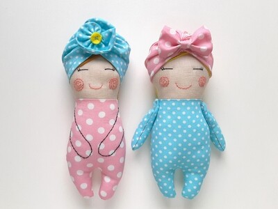 Tiny Rag Doll Sewing Pattern PDF &amp; Tutorial - Easy Cloth Doll 8 inch