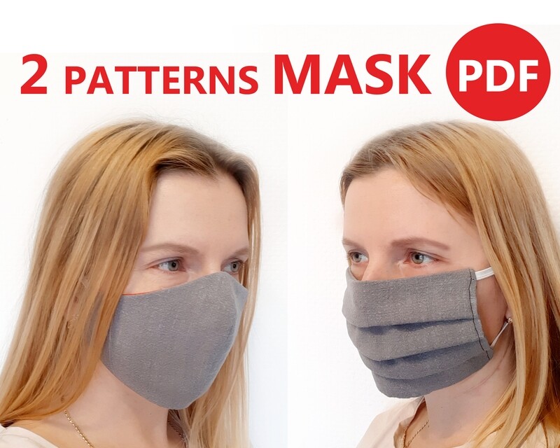 Set of 2 Face Mask Sewing Pattern PDF &amp; Tutorial - Washable Reusable Easy Face Mask for Adult
