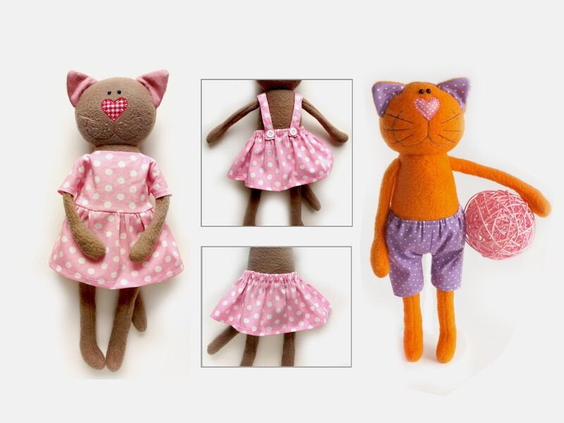 Cat Doll with clothes set Sewing Pattern PDF and Tutorial Stuffed Animal