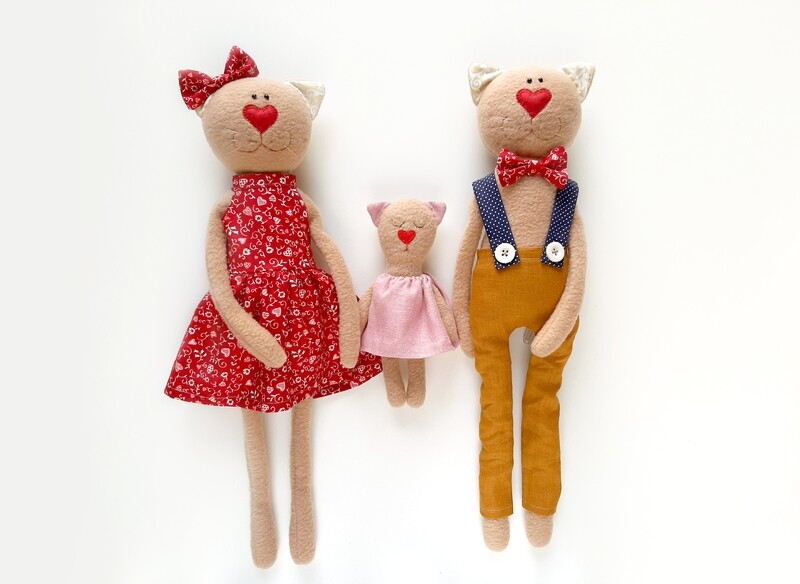 Set of 3 PDF: Cat Dolls Family Pattern &amp; Clothes Sewing Pattern and Tutorial - Animal Rag Doll