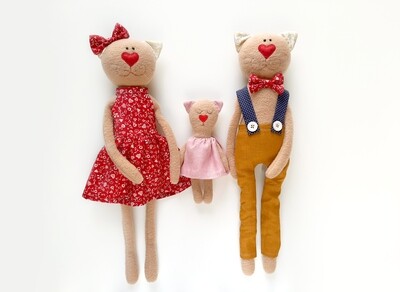 Set of 3 PDF: Cat Dolls Family Pattern &amp; Clothes Sewing Pattern and Tutorial - Animal Rag Doll