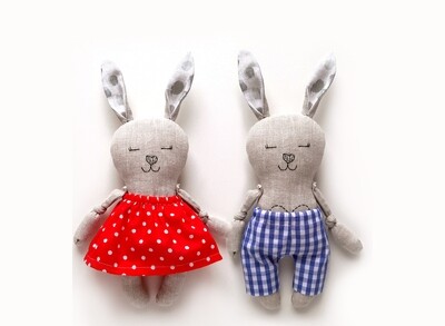 Bunny Doll with Clothes Sewing Pattern PDF &amp; Tutorial PDF. Set of 2