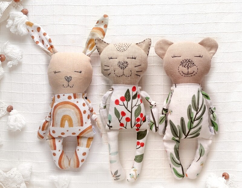 Set of 3 PDF: Bunny, Cat, Bear Sewing Patterns Animal Dolls