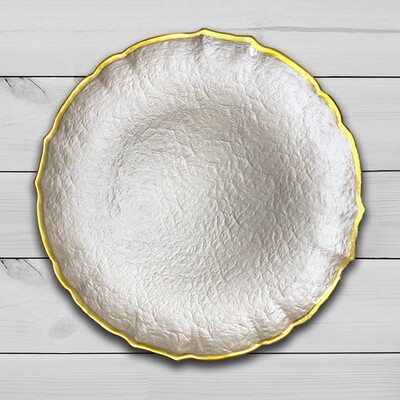 18 Inch Large Ceramic White Marble Plate With Gold Rim