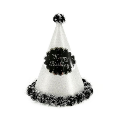 Happy Birthday Cap glitter paper with foam ball 1ps