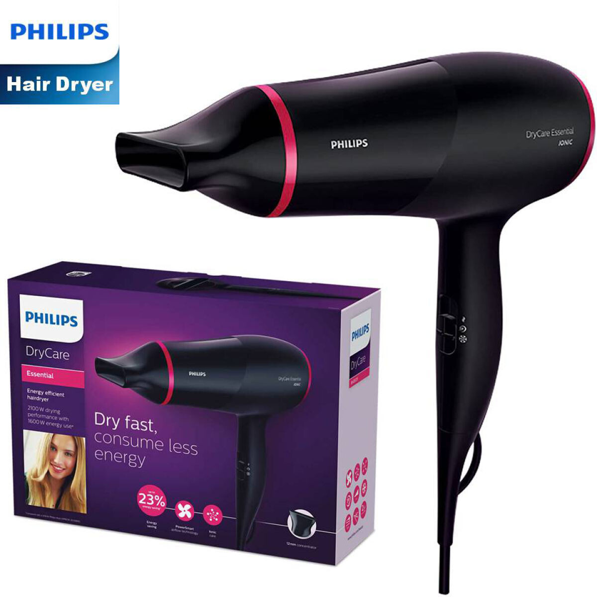 Philips DryCare Essential Energy Efficient Hair Dryer BHD029/00