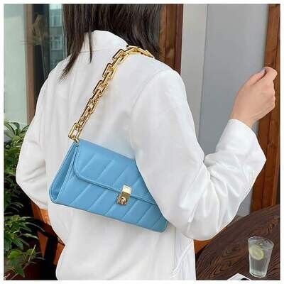 Cyan Blue Square Chain Bag
