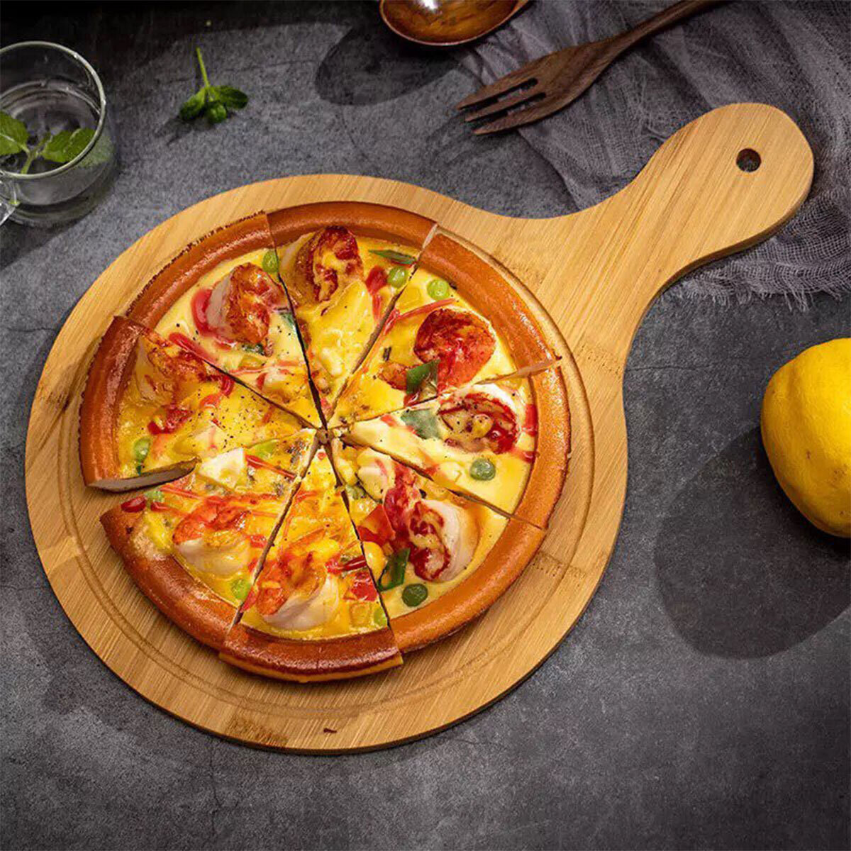 Wooden Pizza Plate Tray with Handle