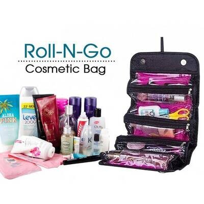 Roll n Go Cosmetic Organizer Bag - Black and Pink