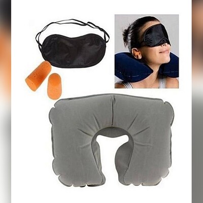 3 in 1 Travel Set Neck Pillow and Eye Mask and Ear Plug - Black