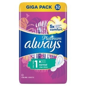 Always Platinum Normal (Size 3) Pads With Wings 96 Sanitary Towels, Leak Guard, Odour lock, Soft topsheet with 1000 microcushions