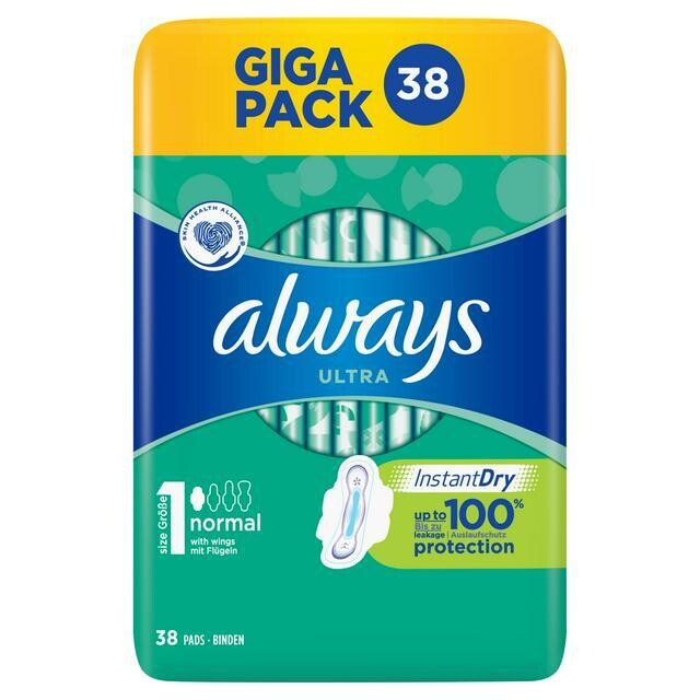 Always Ultra Size 1 (Normal Plus) Sanitary Towels with Wings 38 Pads