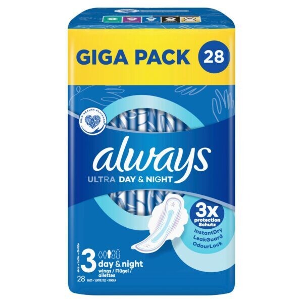 Always Ultra Day&Night (Size 3) Sanitary Pads With Wings 28 Pads
