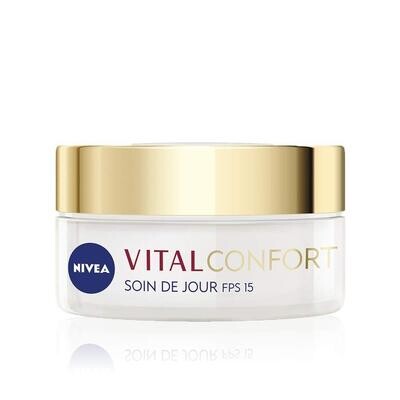 Nivea Vital Comfort & Nutrition Day Care Fps15 (1 X 50 Ml), Anti-aging Cream Enriched with Grape Seed Oil, Face Care