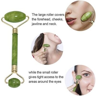 1 Piece Jade Roller for Face, Jade Stone Facial Roller Portable Jade Roller Massager Tools for Eye Face Neck Body Anti-Aging Slimming and Firming Massage (Green)