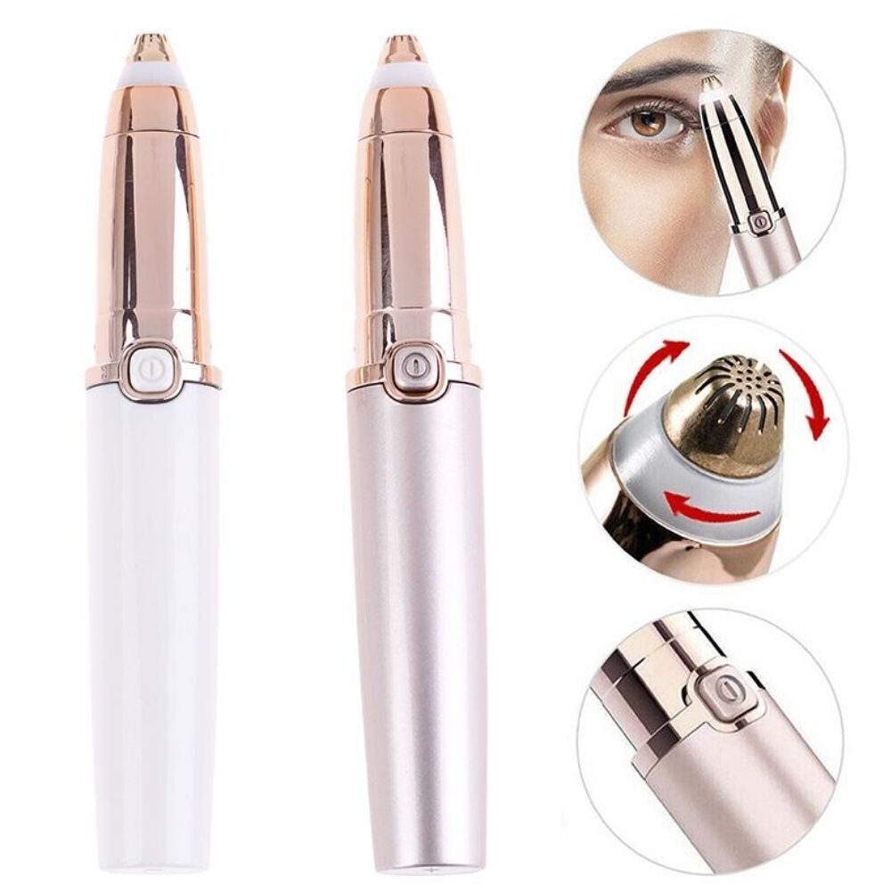 2 In 1 Electric Eyebrow Trimmer Battery Operate Makeup Painless Eye Brow Epilator For Women Shaver Razors Mini Portable Facial Hair Remover