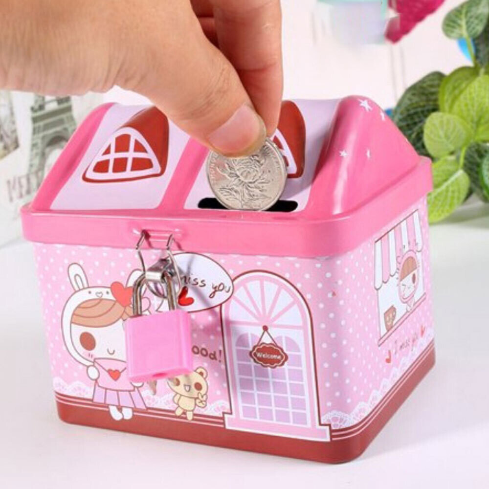 Metal House Shaped Coin Box for Kids