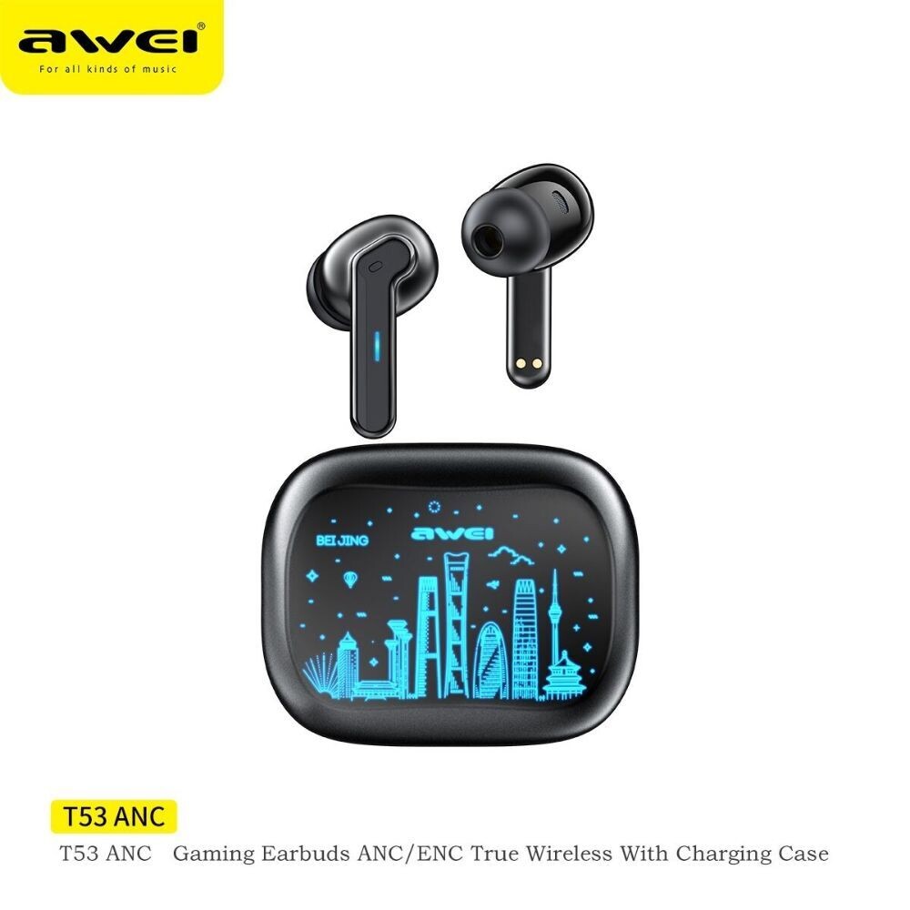 Awei T53 TWS Bluetooth Earphones 5.3 Gaming Wireless Colorful Light Earbuds