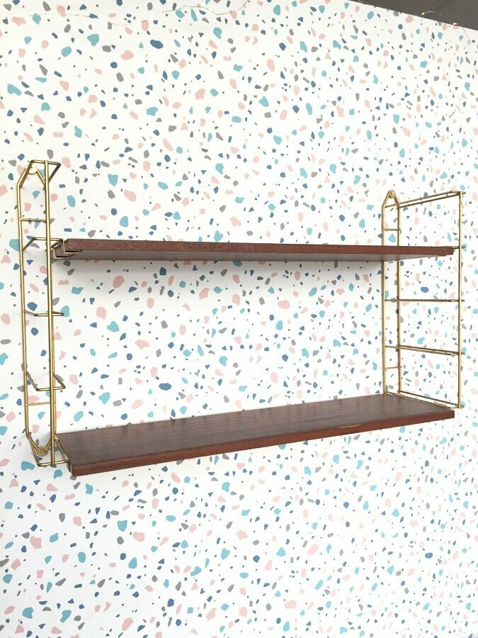 Étagère string dorée vintage, 1950