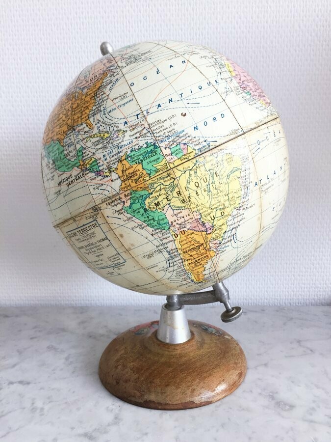Globe terrestre vintage bois, 1950